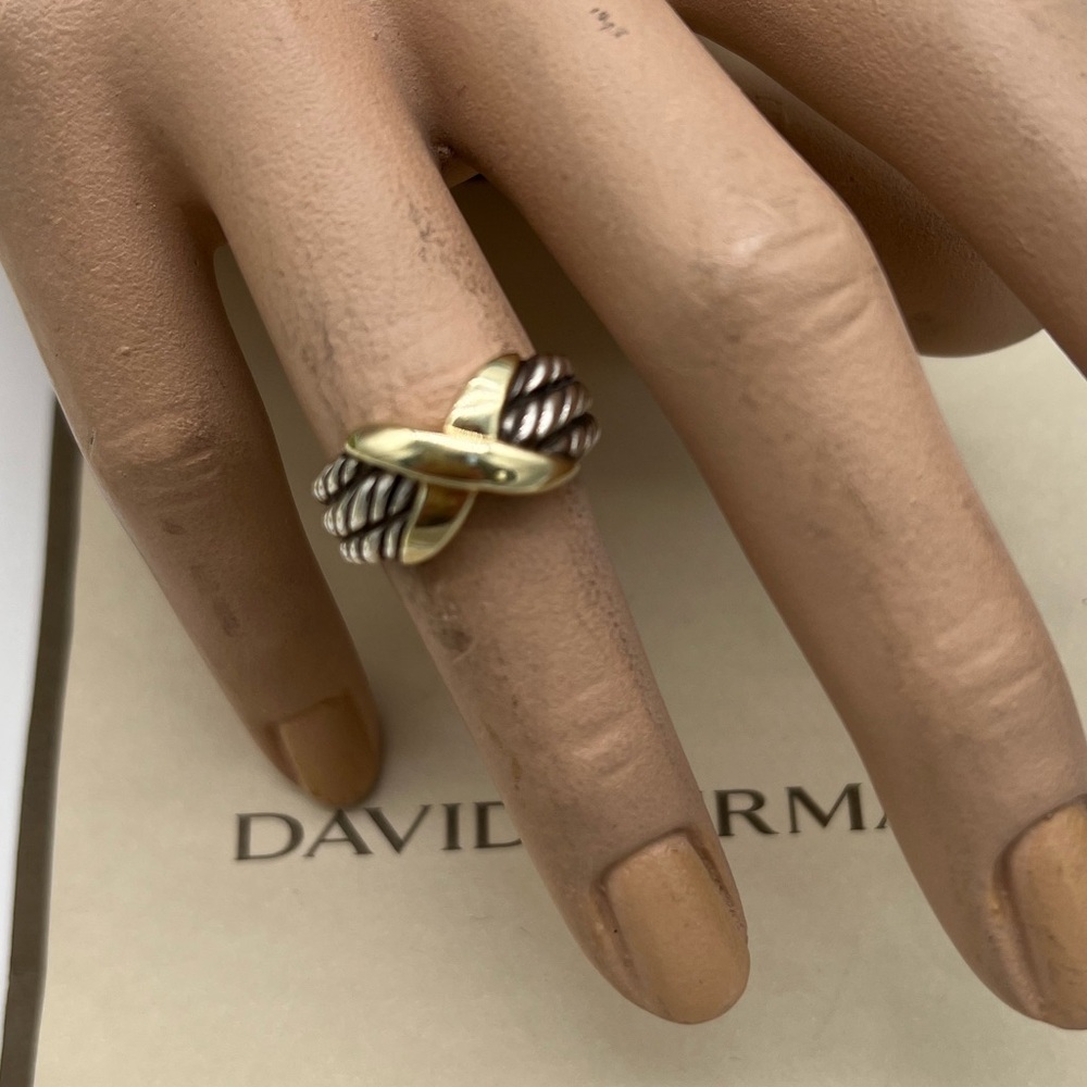🔴Authentic DAVID YURMAN  Vintage Two-Tone Cable X Ring in Gold and Silver🔴